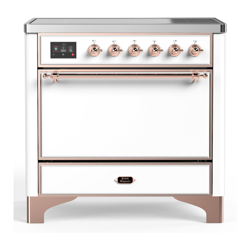 Cuisinière à induction 36 pouces avec 6 éléments à induction en blanc Majestic III Series (garniture en cuivre), Blanc