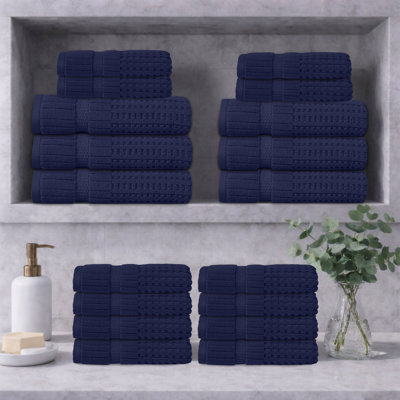Willow 18 Pieces Towel Set – 100% Combed Cotton, Premium Quality 630 GSM, Navy, Ultra-Soft & Highly Absorbent (6 Bath, 12 Hand Towels set)