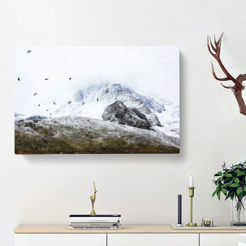 The Swiss Alps with a Flock of Birds - Wrapped Canvas, 40cm H x 60cm W x 3cm D