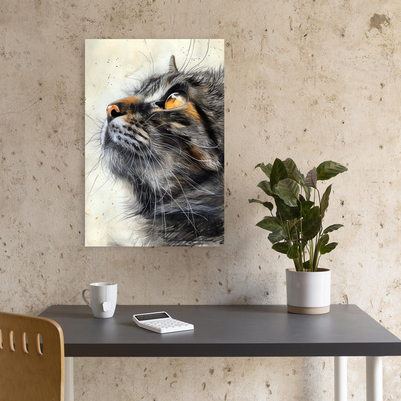 «Curious Cat Gaze», art mural contemporain, H 18 po x l 12 po