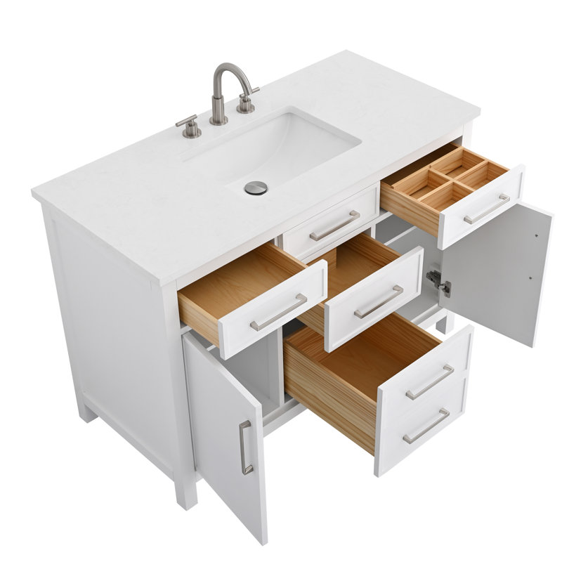 Meuble-lavabo simple 48 po Wenniah, Blanc / nickel brossé