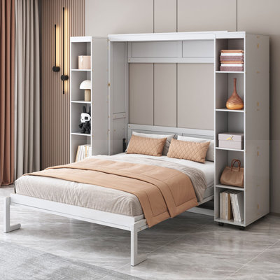 Lit escamotable peu encombrant avec portes de rangement et système de levage hydraulique pour la vie moderne