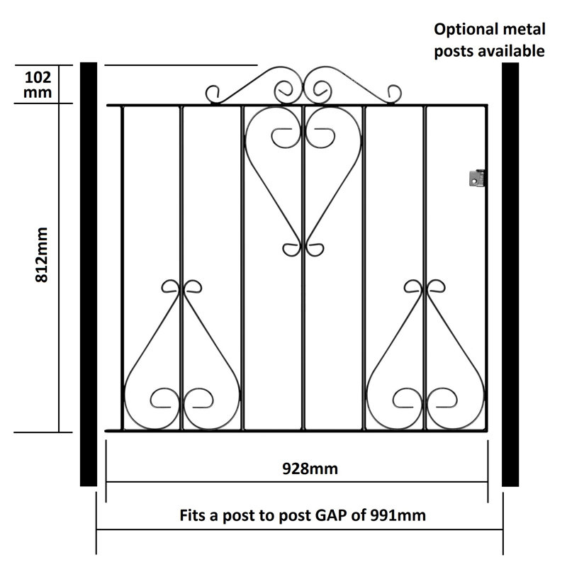 Suez Scroll Metal Garden Gate 91cm High, 99cm W X 91cm H