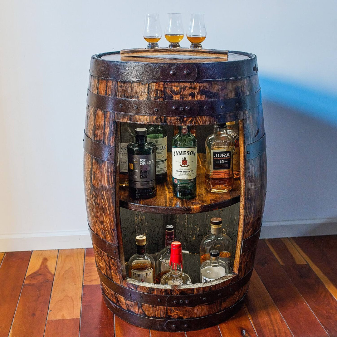  Premium Reclaimed Whiskey Barrel Cabinet Handmade Rustic Oak Furniture Mystic Barrels