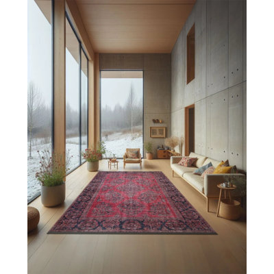 Tarango Oriental Fuschia Machine Woven Cotton Polyester Area Rug Tarango