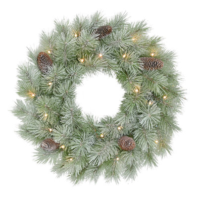 Pre-Lit Battery-Operated Artificial Flocked Wreath