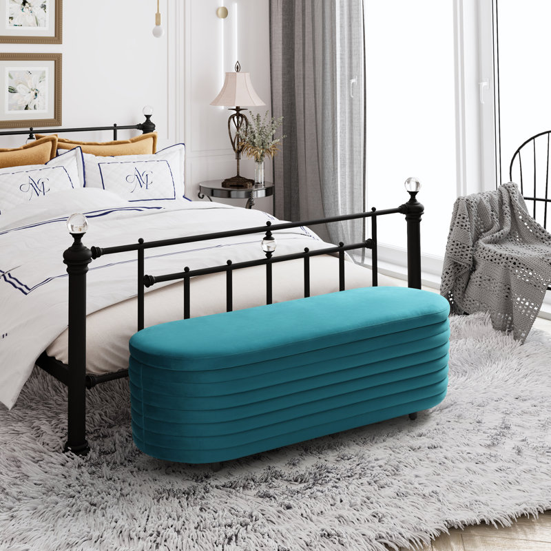 Farrah Upholstered Storage Bench, 18.1" H x 54" W x 19" D, Teal