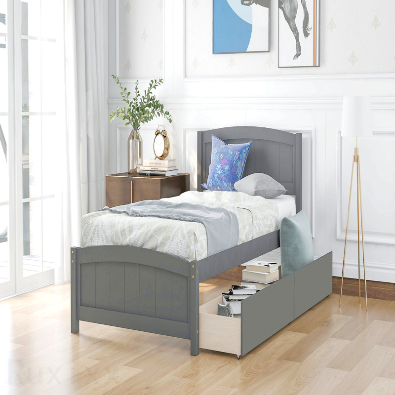 Lit plateforme simple avec deux tiroirs, gris, Grey