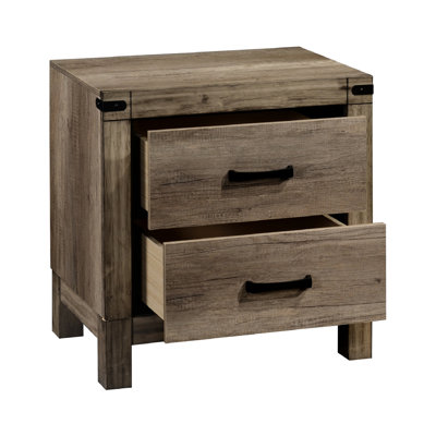 2 Drawer Nightstand For Bedroom - Solid Wood In Brown Rustic With Edge Finish Item