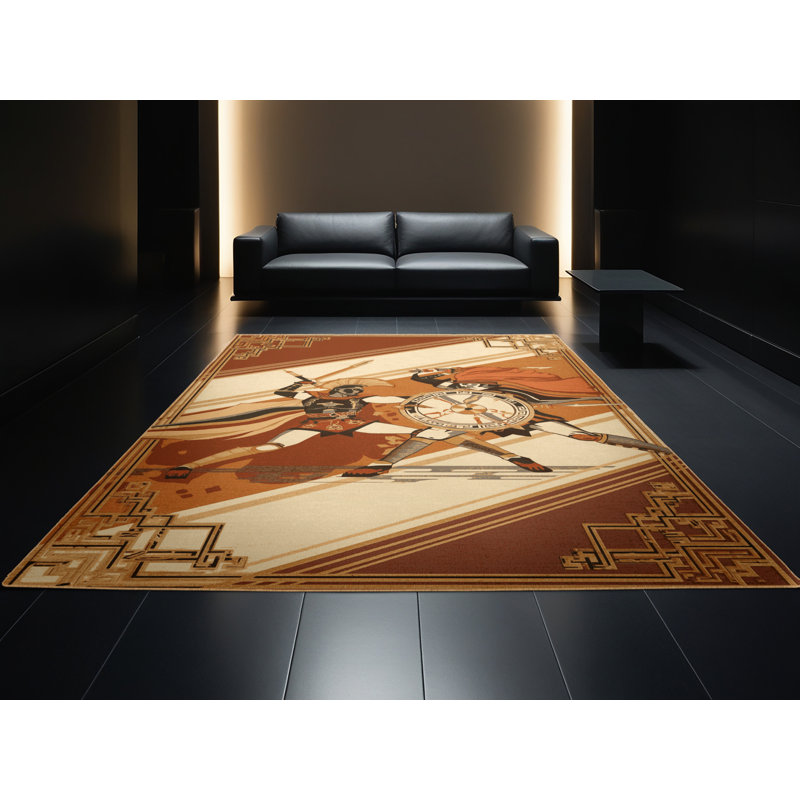 Machine Washable Hubbard Gladiator Combat Classic Oriental Rug in Brown – LightBrown Binding, 2x5