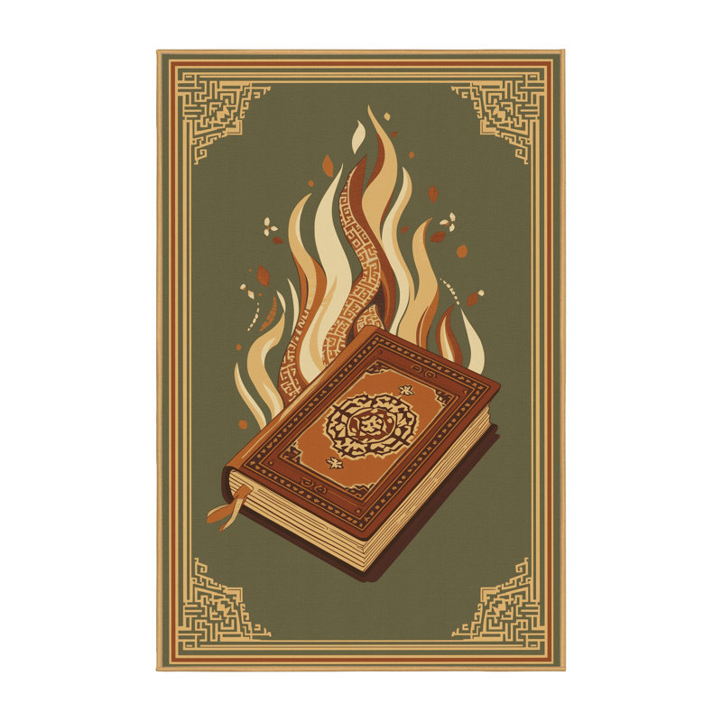 Soft Plush Polett Book And Torch Symbol Classic Oriental Area Rug in Brown – LightBrown Binding, 2x4
