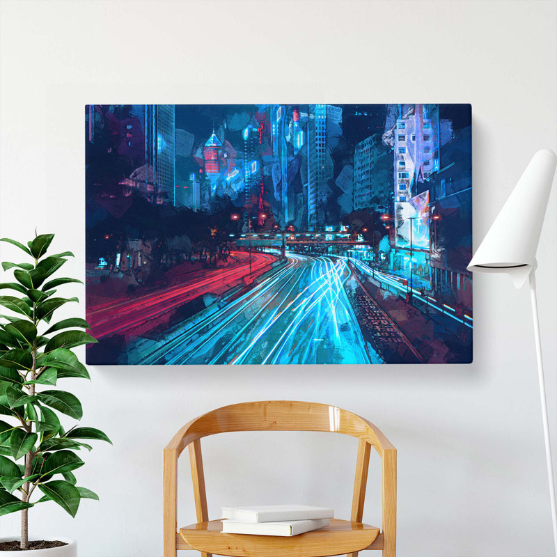 Night Lights Of Hong Kong In Abstract - Wrapped Canvas Print, 50cm H x 76cm W x 3cm D