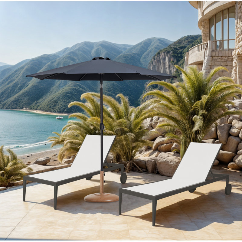 Parasol de patio en tissu / aluminium avec base Chavelle, Noir, noir, noir, noir, Gris