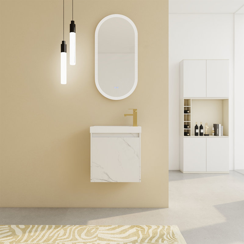 Meuble-lavabo mural flottant de 20 po avec lavabo en résine et armoire à fermeture en douceur, parfait pour les salles de bain modernes et peu encombrant