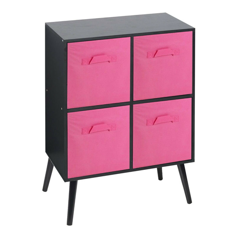Lizzy 82cm H x 60cm W Wood Standard Bookcase, Black/Dark Pink/Black