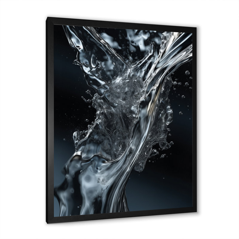 " Blue And Black Waveform Dreams II ", 44" H x 34" W x 1.5" D, Black Picture Frame