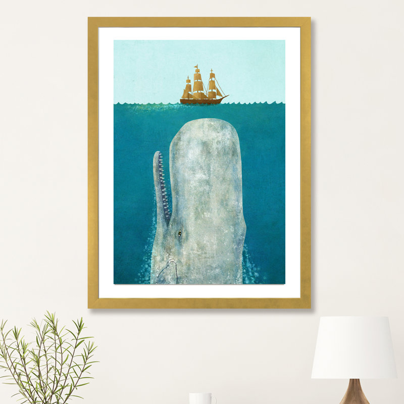 " The Whale " by Terry Fan, 24" H x 16" W x 1" D, Gold Framed Fine Art Paper