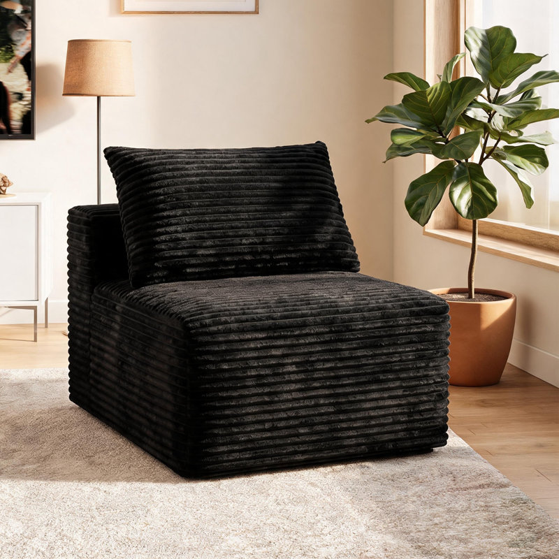 Canapé modulaire à compression noir en velours côtelé, fauteuil d'appoint sans pieds pour chambre à coucher
