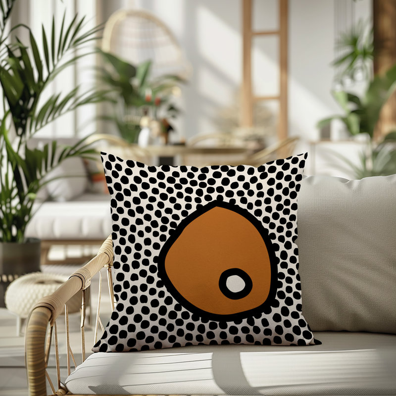Oreiller carré réversible intérieur / extérieur Vie Abstract, H 19 po x l 19 po, Orange brûlé