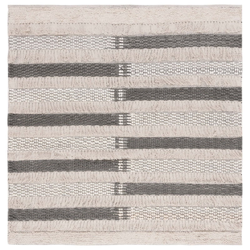 Artesha Hand Woven Cotton Striped Rug, Square 6'