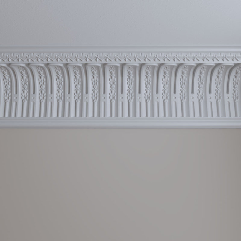 Primed White Geometric Polyurethane Crown Moulding Sample, 12" Length