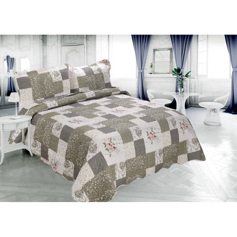 Ensemble de courtepointe estampée 3 pièces Marina, Courtepointe pour lit grand + deux taies décorati