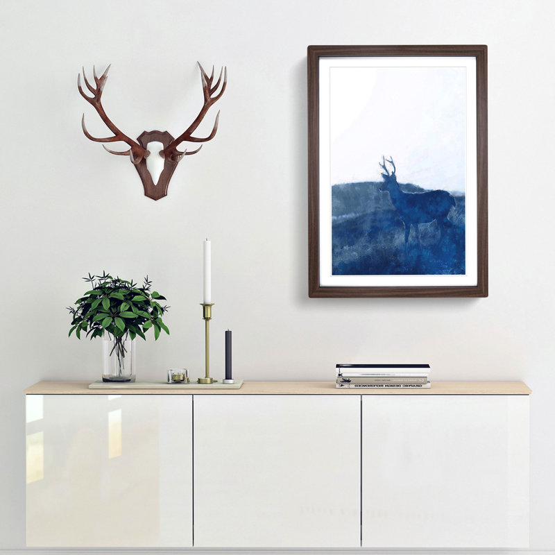 Deer upon the Hill - Picture Frame Painting Print, 87cm H x 62cm W x 2cm D, Walnut Framed