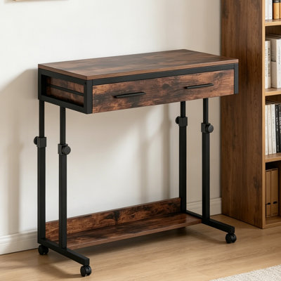 31.5" Adjustable Height Mobile Side Desk, Sit-Stand Portable Computer Desk with Lockable Wheels, Drawer & Shelf ,27.5"-41.3" Height Range, for Sofa/Bedside