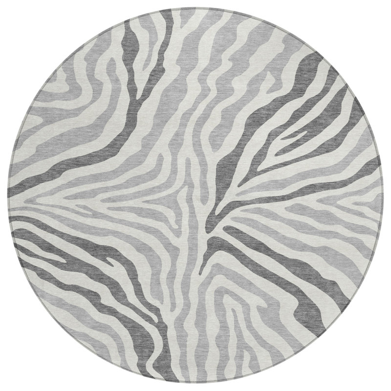 Machine Washable Indoor/Outdoor Chantille ACN2523 Animal Rug, Gray, Round 8'