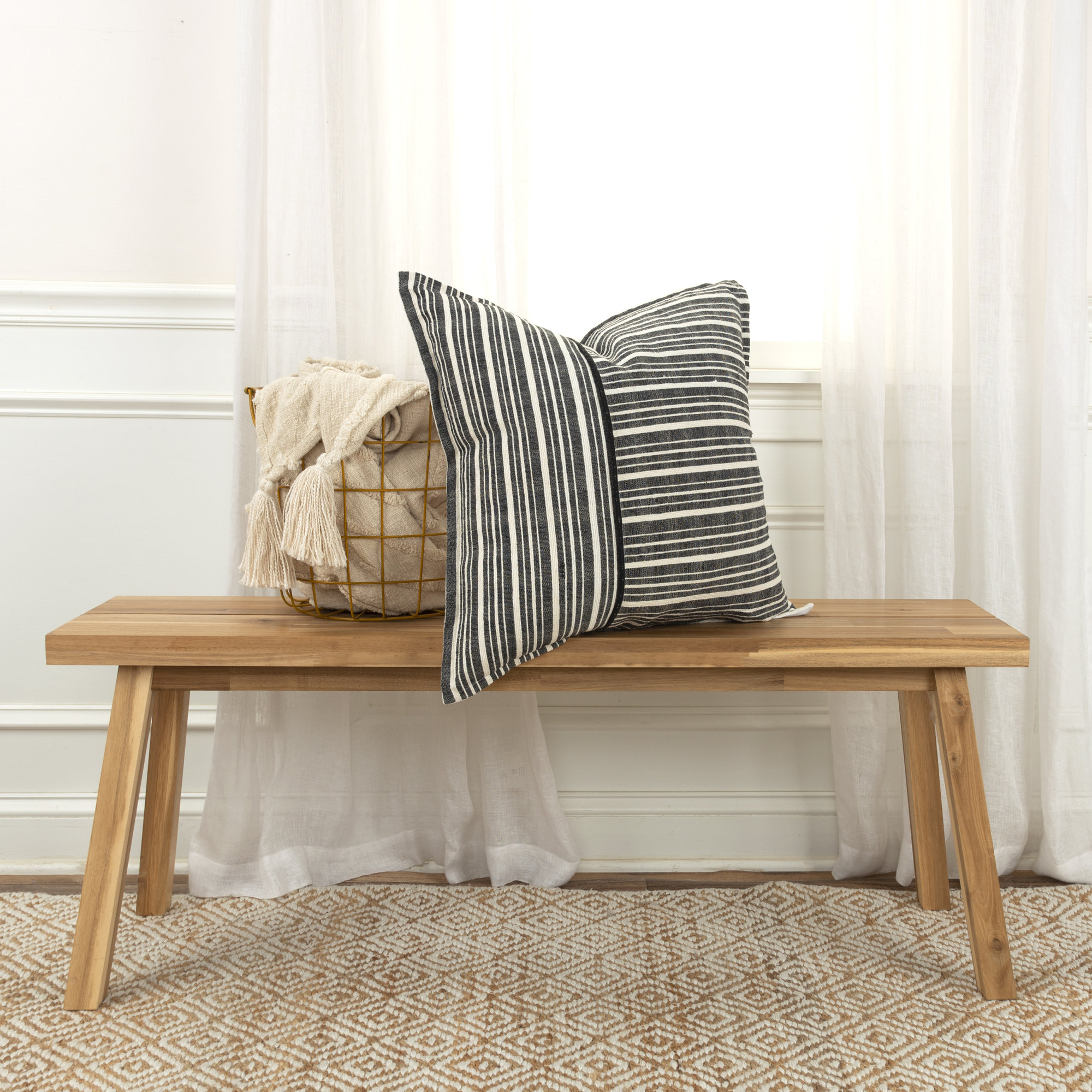 Berthe Striped Cotton Throw Pillow, Black