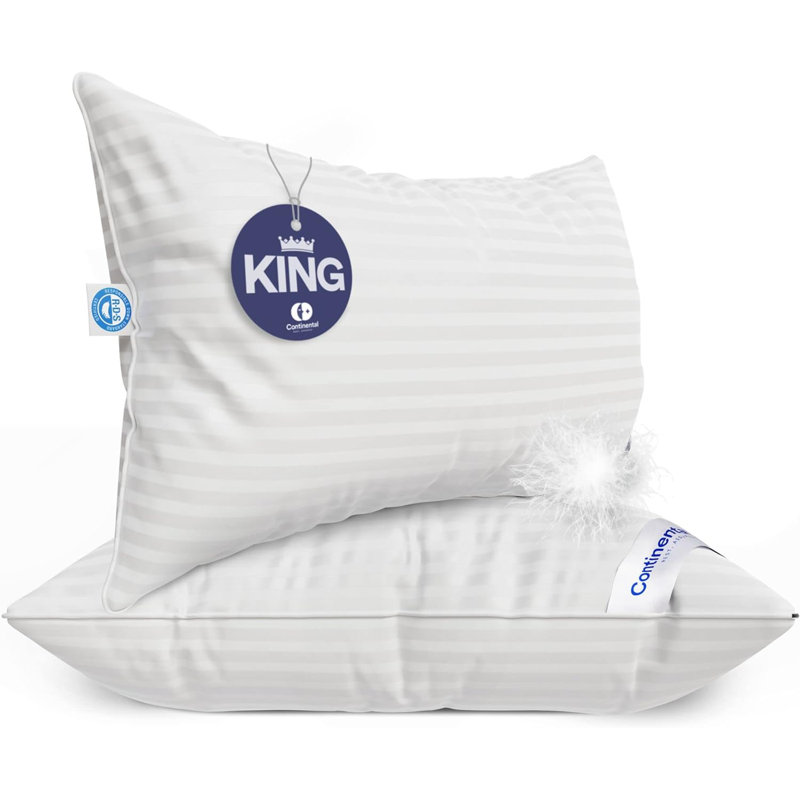 Continental Bedding Luxury 700 Fill Power Down Bed Pillows 2 Pack, Queen, Firm