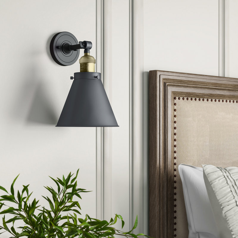 Estella Armed Sconce, Black Antique Brass, Matte Black, 6 Watt Vinage LED Bulb