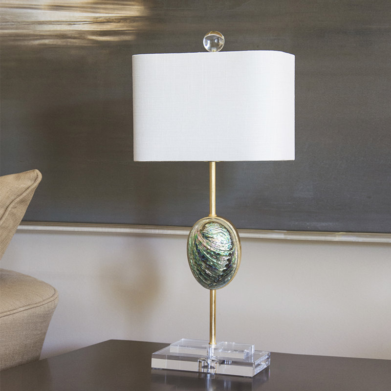 Sausilito 24" Tall Abalone Shell and Crystal Table Lamp, Cream