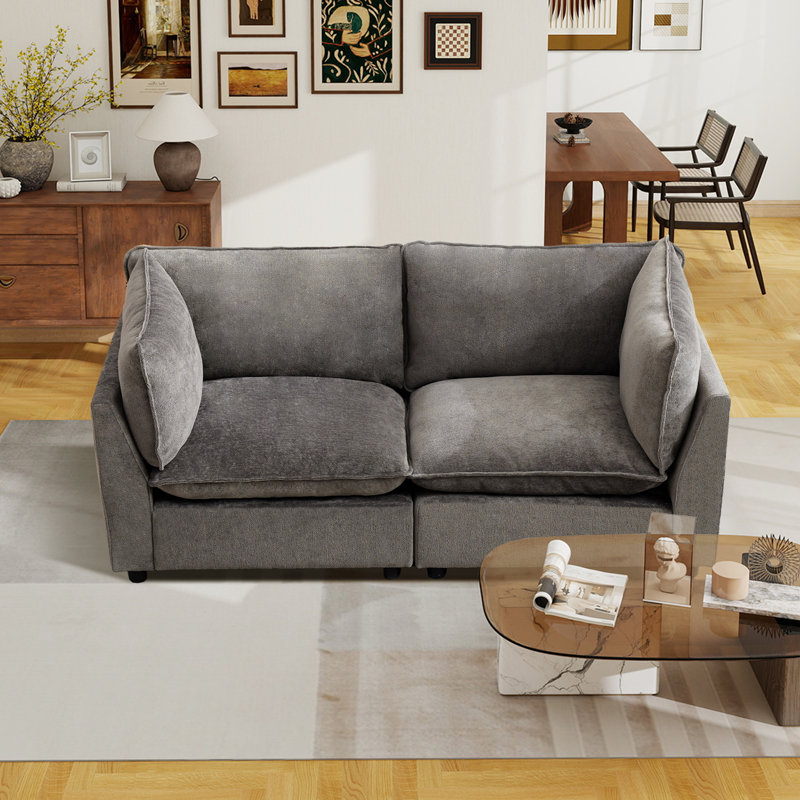 74.8"Modern Chenille Modular Sofa Loveseat Seat Depth 26", Dark Gray