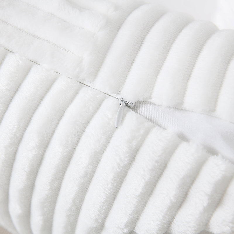 Square Striped Corduroy Soft Flannel Patchwork Pillow Cover, White, 18"H x 18"W