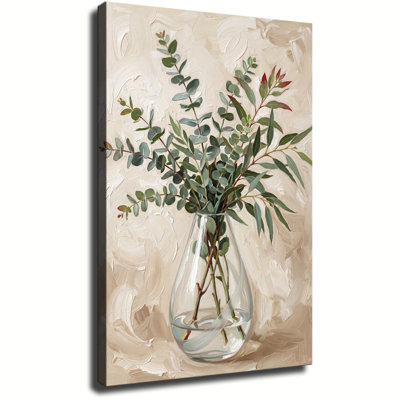 «Eucalyptus in Glass Vase Still Life», reproduction d'art sur toile, toile tendue prête à accrocher