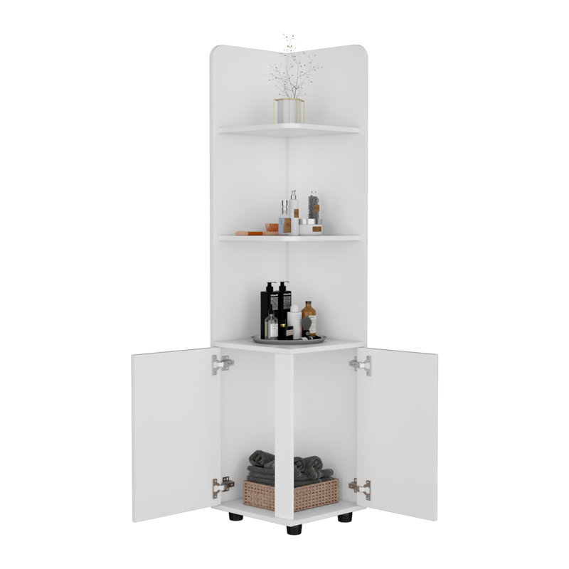 Malibu Freestanding Linen Cabinet, 2-Doors, Open Shelves -White