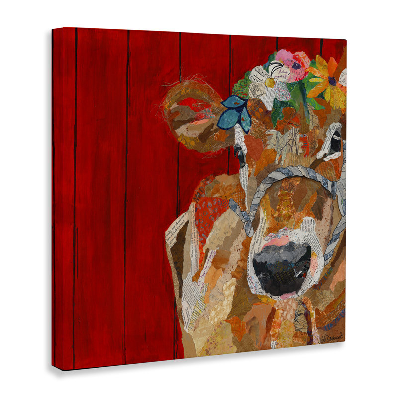 «Red Barn Cow Collage» par Violet Davenport, H 17 po x l 17 po