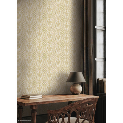 Brownstone Blooms Ochre Peel and Stick Wallpaper