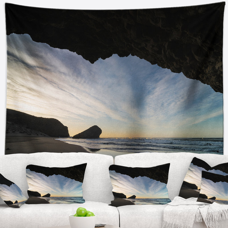 Monsul beach en polyester de mer au cours du coucher de soleil tapisserie, H 50 po x l 60 po