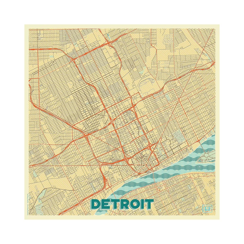 Detroit Retro Urban Blueprint Map by Hubert Roguski - Wrapped Canvas Print, 30.48 cm H x 30.48 cm W