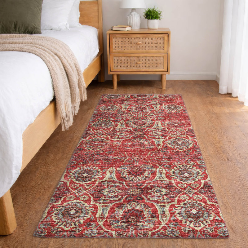 Tapis à poils longs lavable à la machine de qualité supérieure ADS95, Rouge, Tapis de couloir 2 pi 3 po x 7 pi 6 po