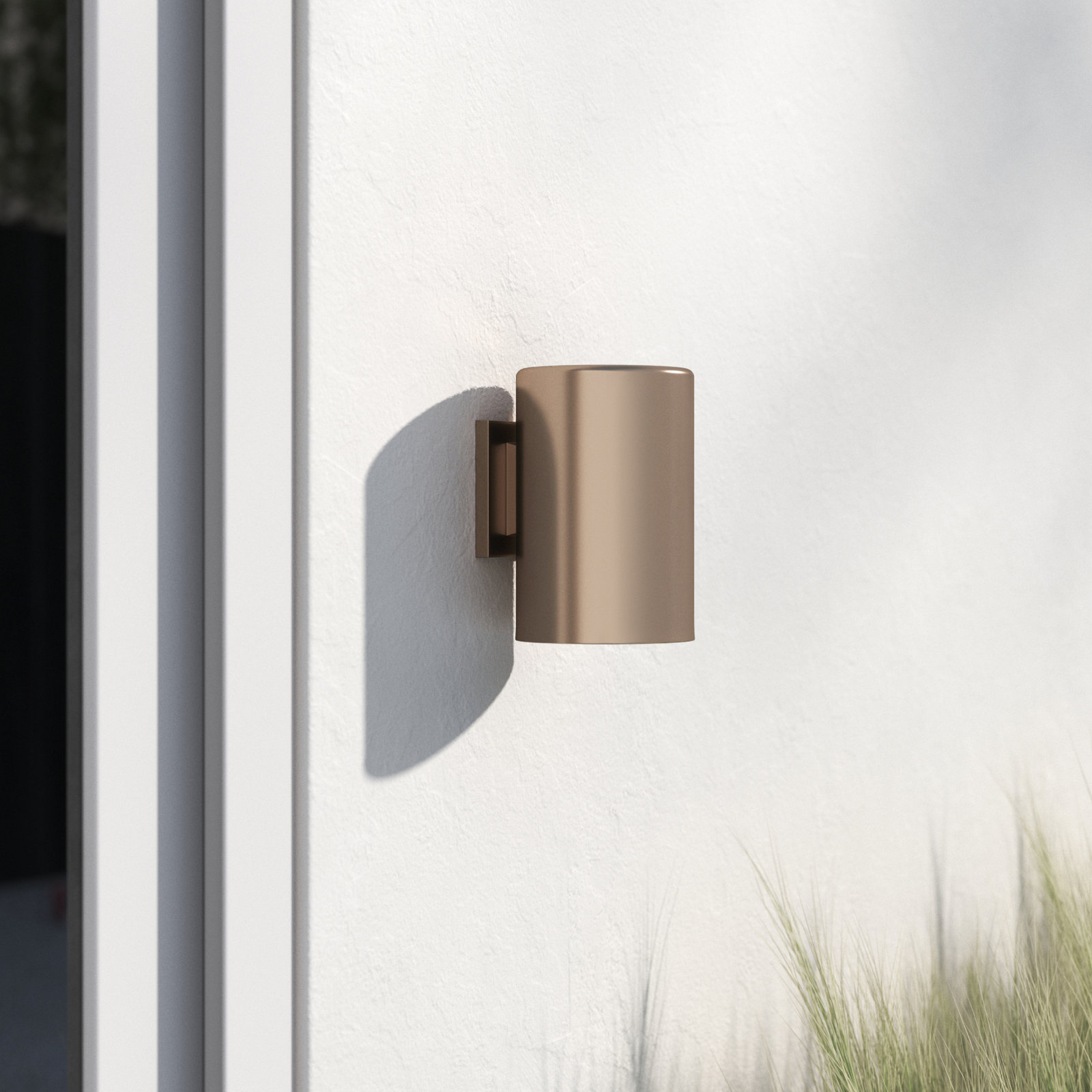 Outdoor Bullets 1 - Bulb Integrated LED Outdoor Armed Sconce, 9" H x 6" W x 6" D, Bronze