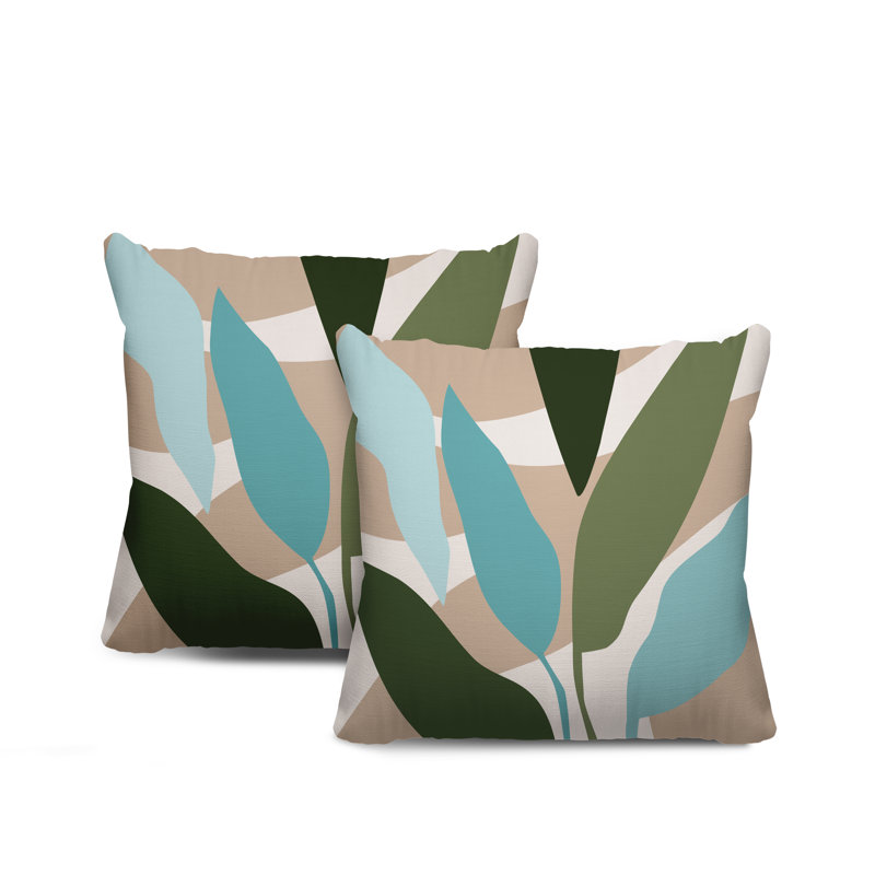 Jeté carré en polyester / mélange de polyester intérieur / extérieur, L 17 po x H 17 po, Turquoise, Beige