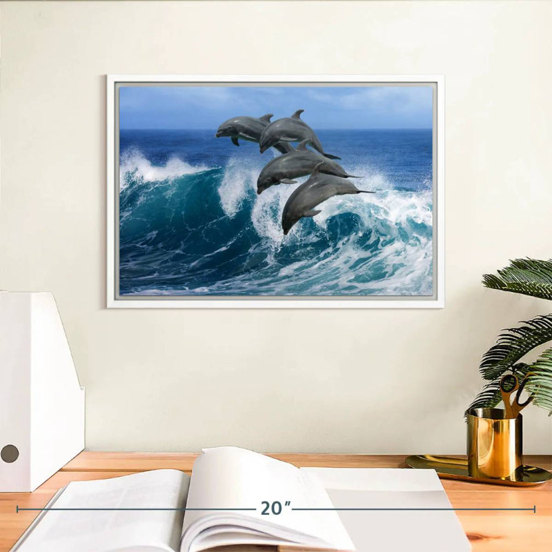 Dauphins à Hawaï, Cadre flottant blanc, 13 po x 9 po