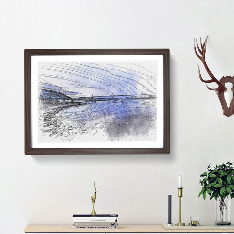 Blue Lake in Iceland - Picture Frame Graphic Art Print, 62cm H x 87cm W x 2cm D, Walnut Framed