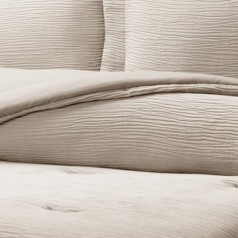 Cloud Gauze Textured Comforter Set, King / Cal-King Comforter + 2 Shams, Tan