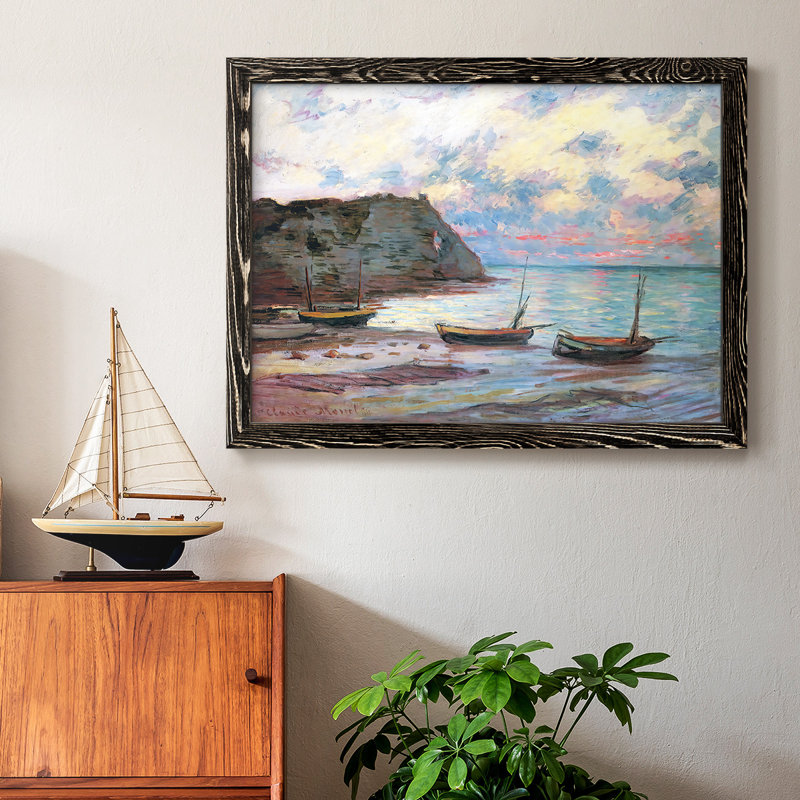 Coucher de soleil à Etretat, 1885, peinture sur toile encadrée, Noir, H 14 po x l 20 po x P 1,5 po