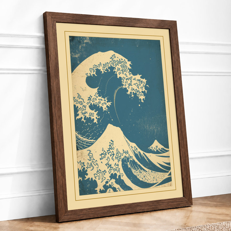 Great Wave in Motion Japandi - Framed Print, A2 - 59.4 x 42.0 cm, Walnut