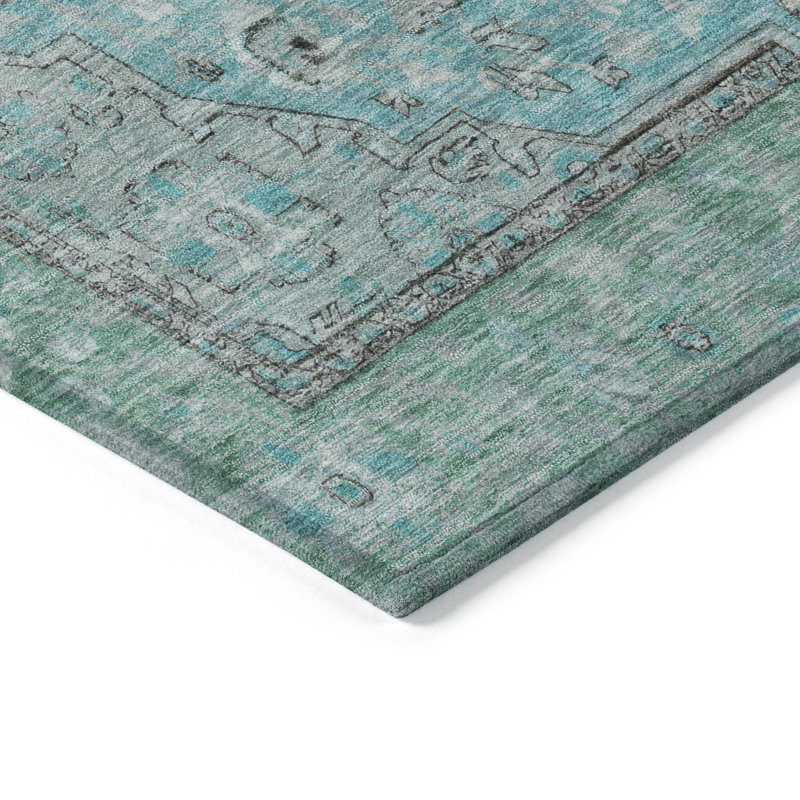 Tapis turquoise intérieur / extérieur lavable à la machine Claudian ACN1651, Rectangle 10 pi x 14 pi